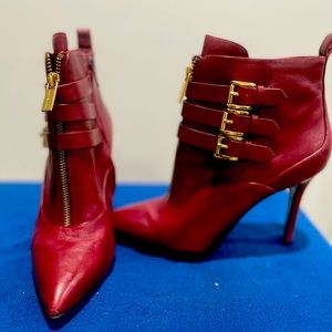 Burgundy Michael Kors Gold Bottom Ankle Bootie
